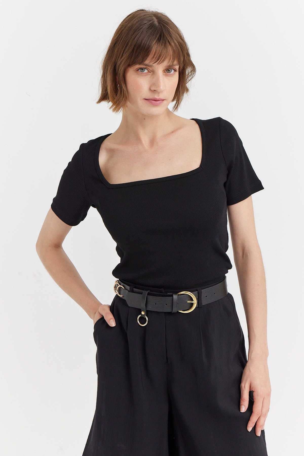 Women's Square Neck Ribbed Blouse