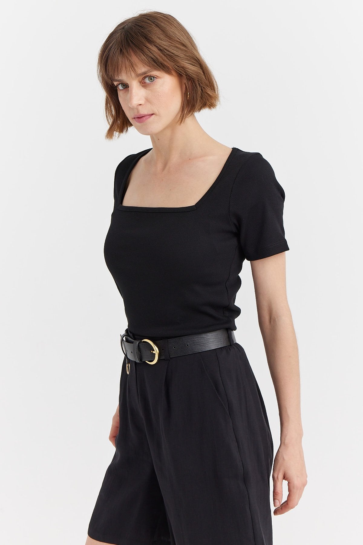 Women's Square Neck Ribbed Blouse