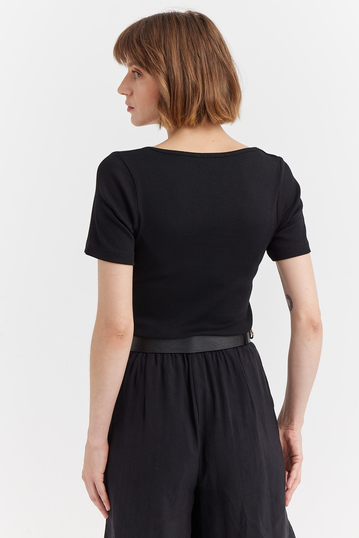 Women's Square Neck Ribbed Blouse
