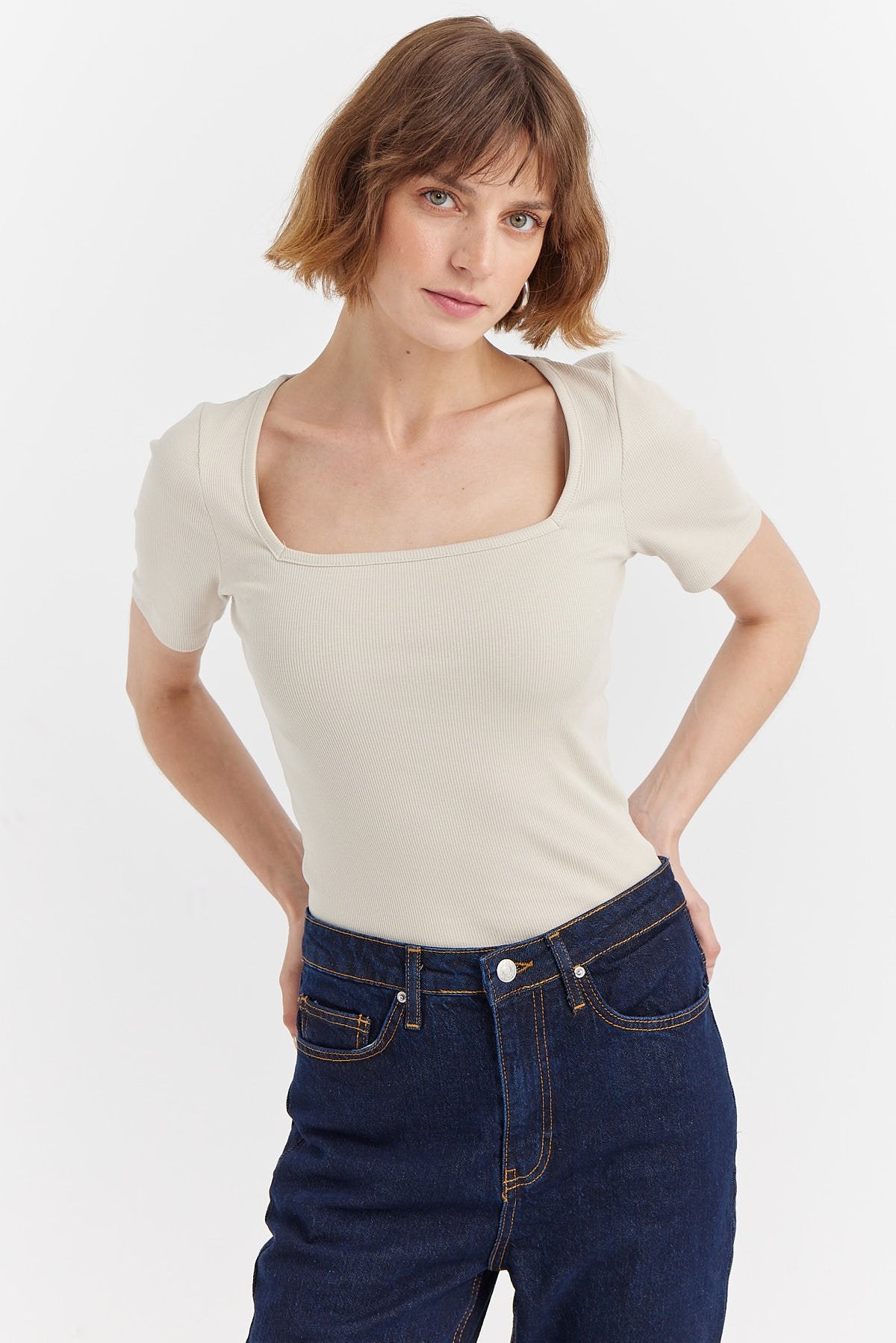Women's Square Neck Ribbed Blouse