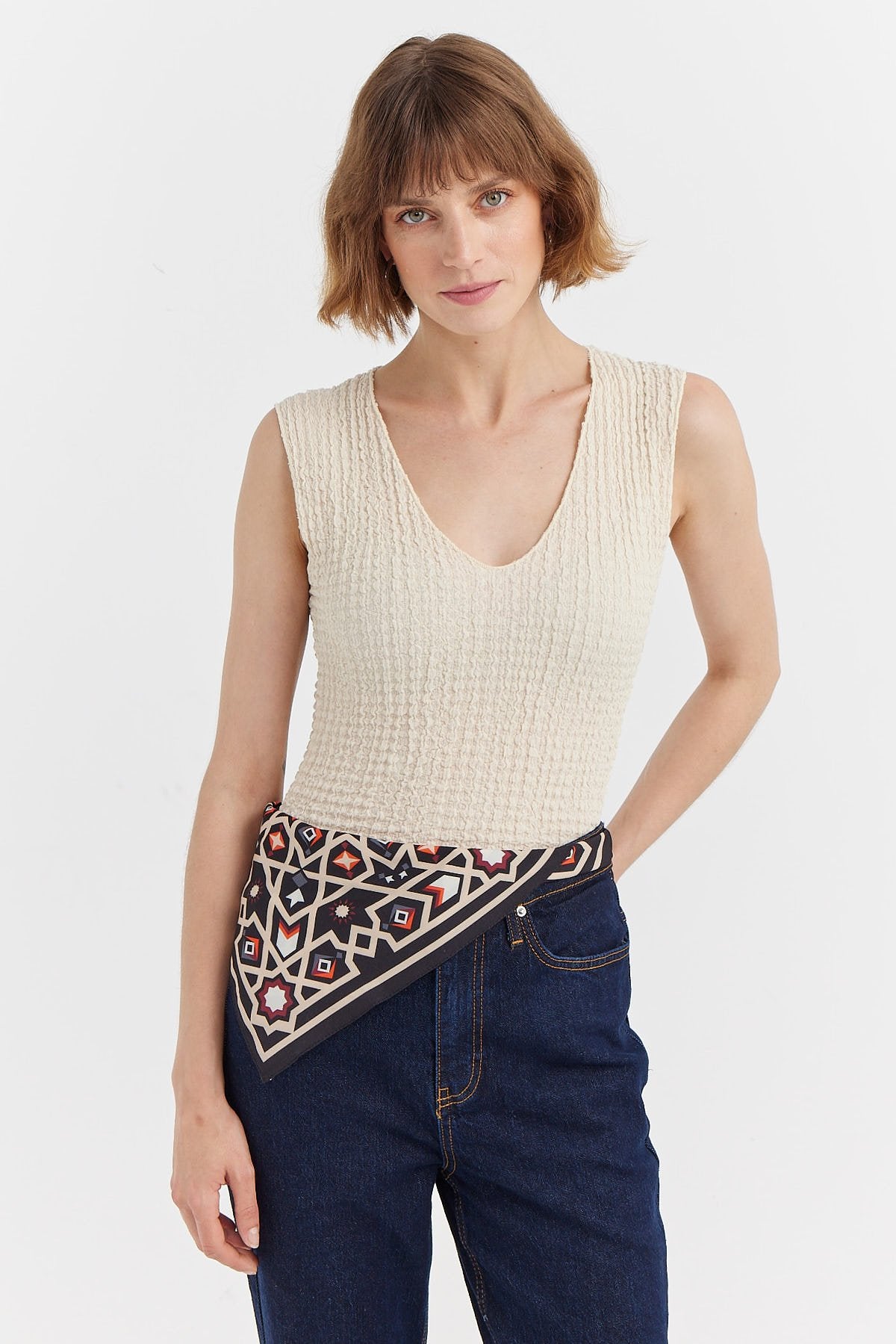 Women's Deep Neck Textured Blouse