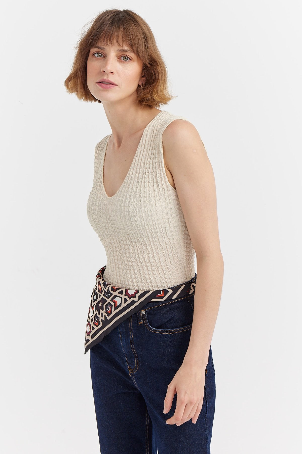 Women's Deep Neck Textured Blouse