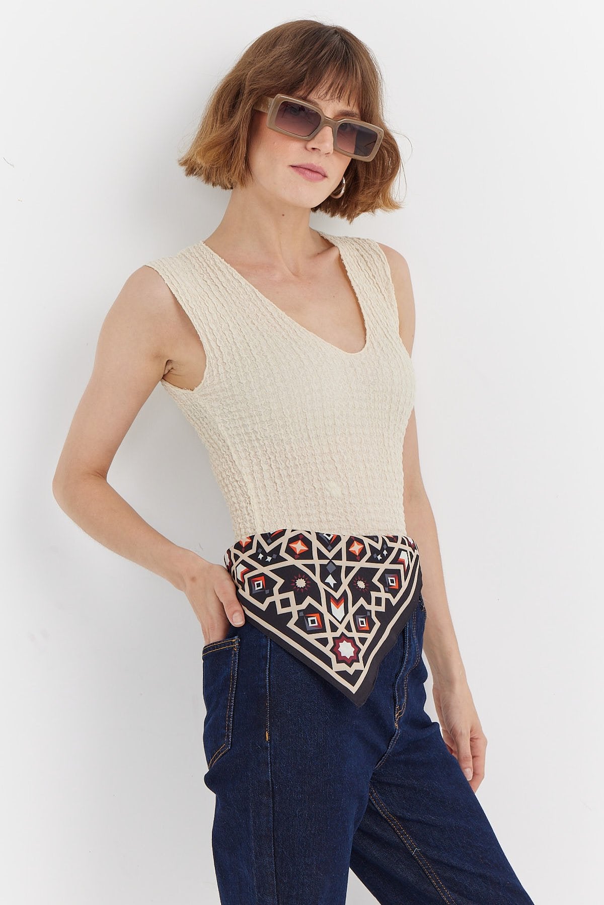 Women's Deep Neck Textured Blouse