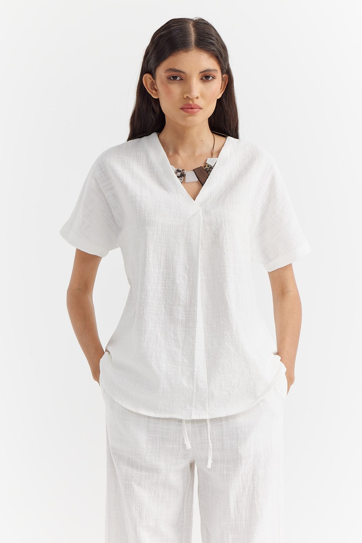 Women's V-Neck Cotton Blouse