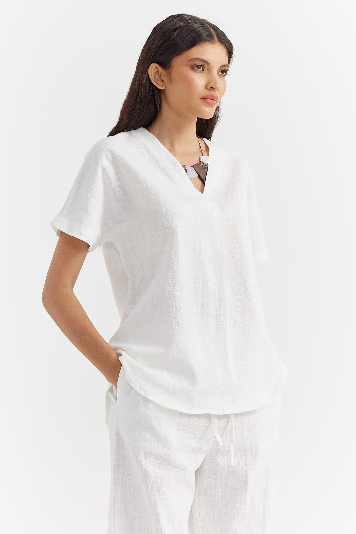 Women's V-Neck Cotton Blouse