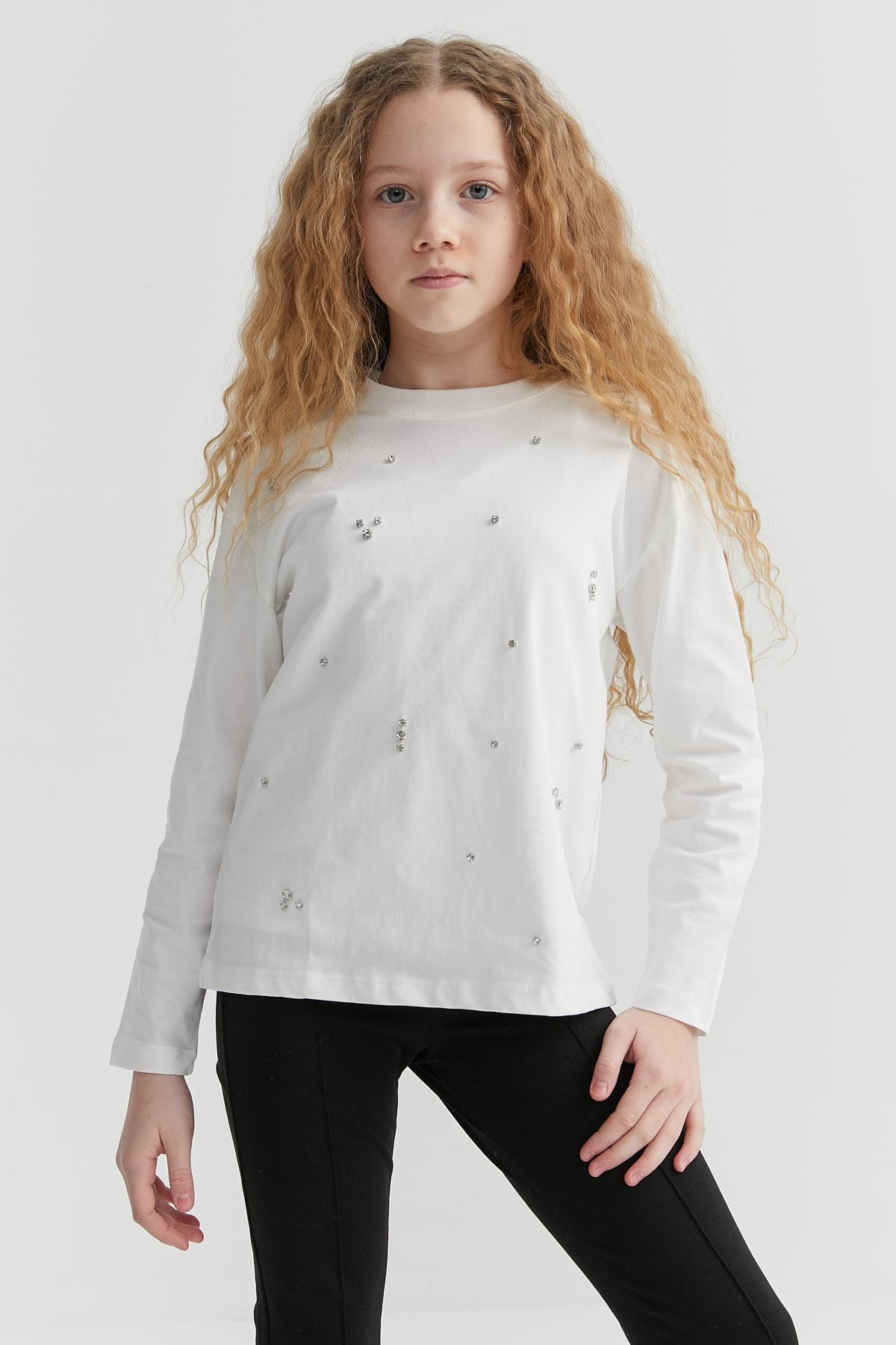 Girl's Stone Detailed Long Sleeve Blouse