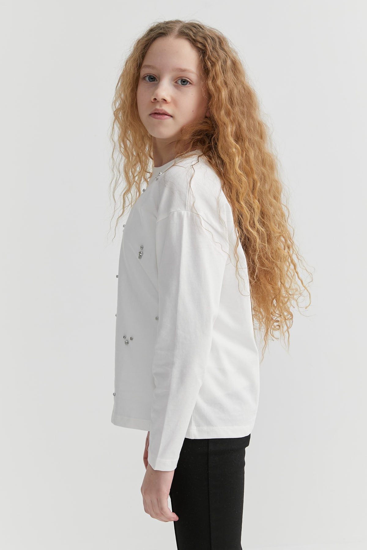 Girl's Stone Detailed Long Sleeve Blouse