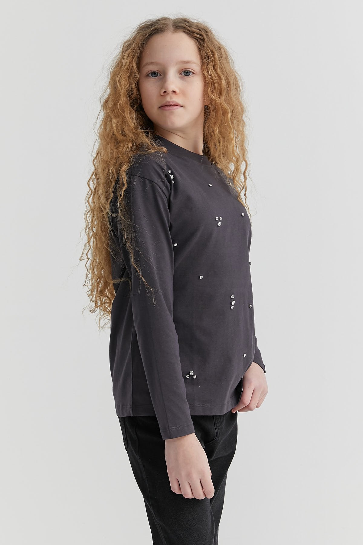 Girl's Stone Detailed Long Sleeve Blouse