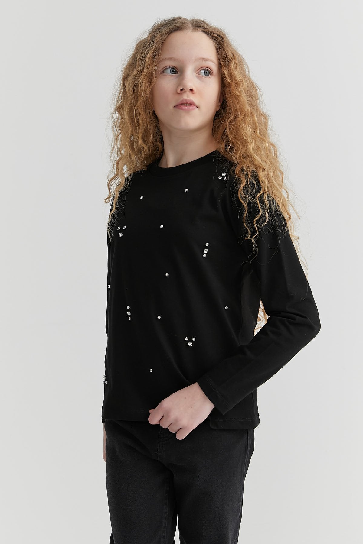 Girl's Stone Detailed Long Sleeve Blouse