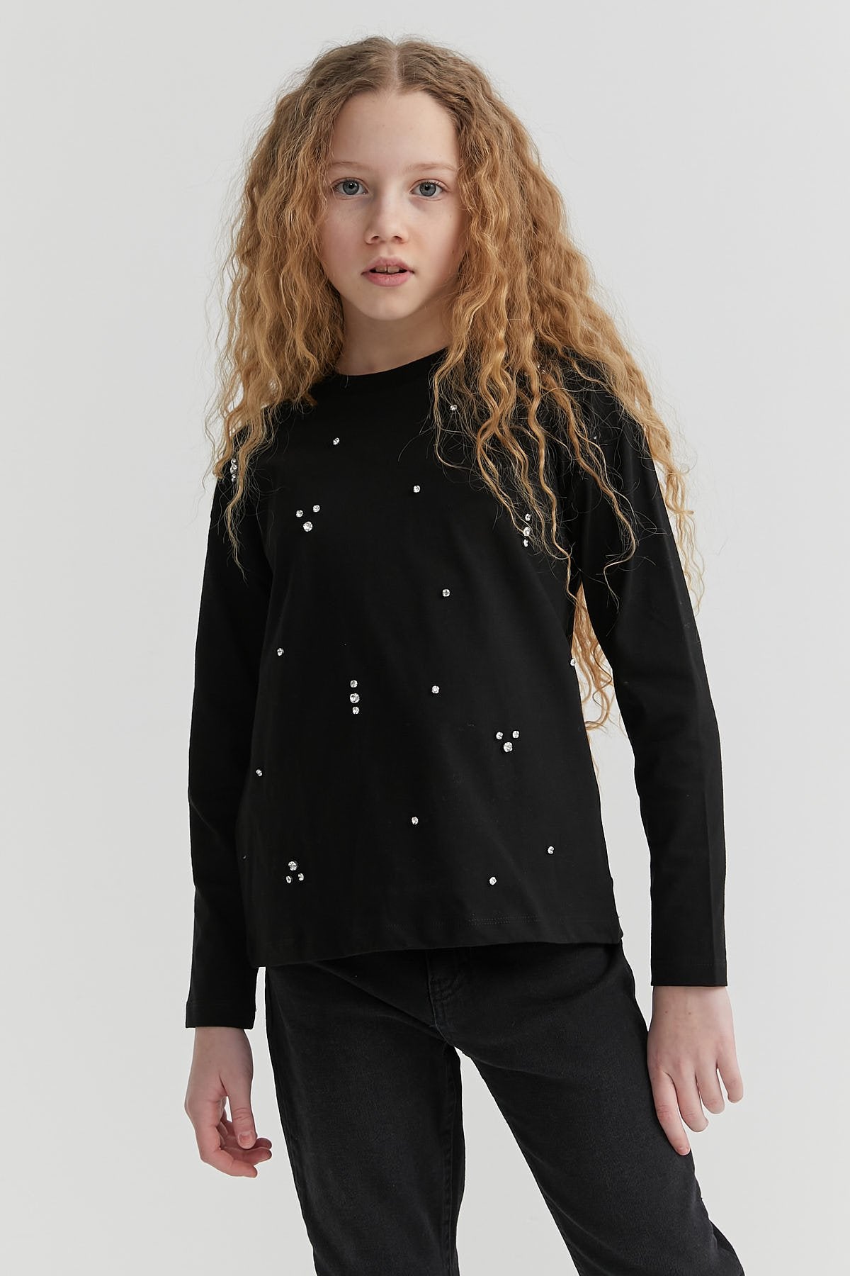 Girl's Stone Detailed Long Sleeve Blouse