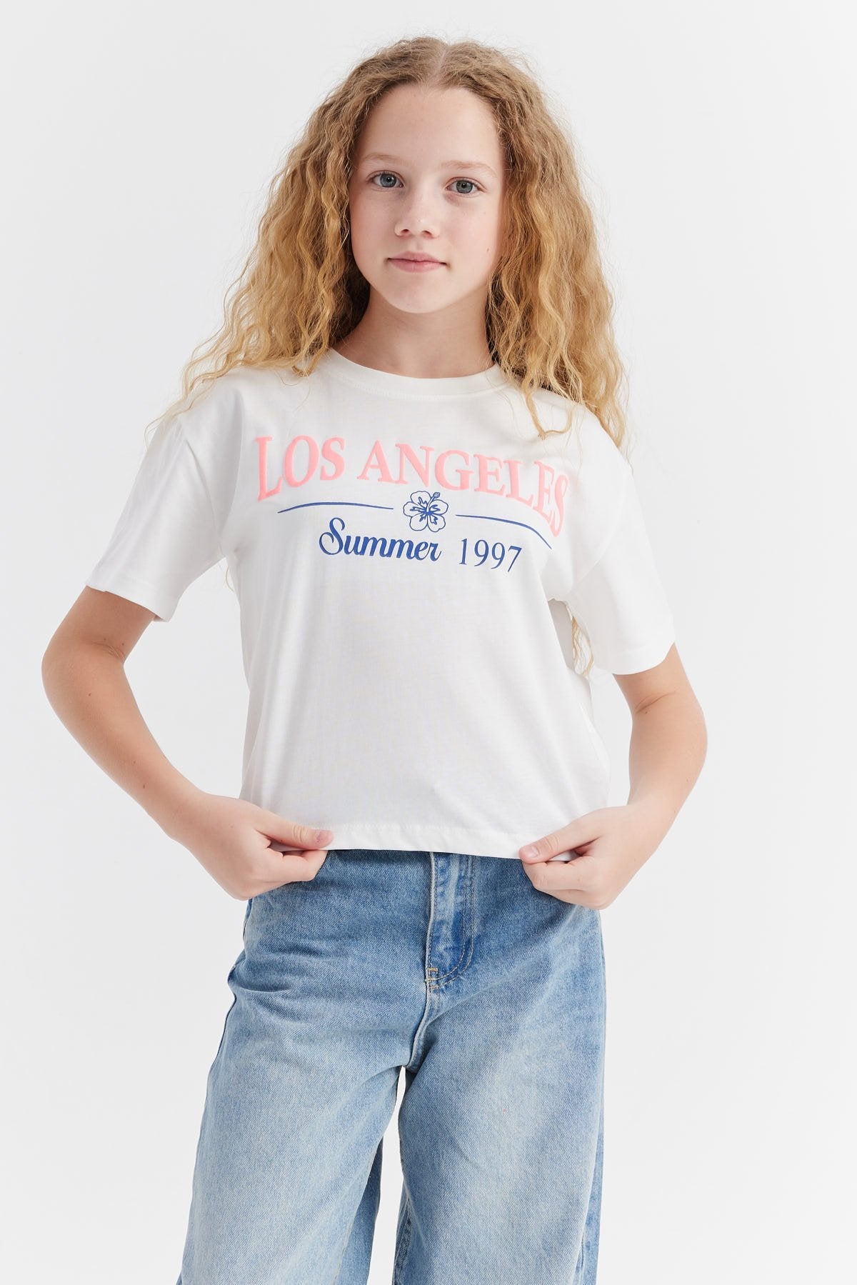 Girl's T-shirt with Embossed Print Detail