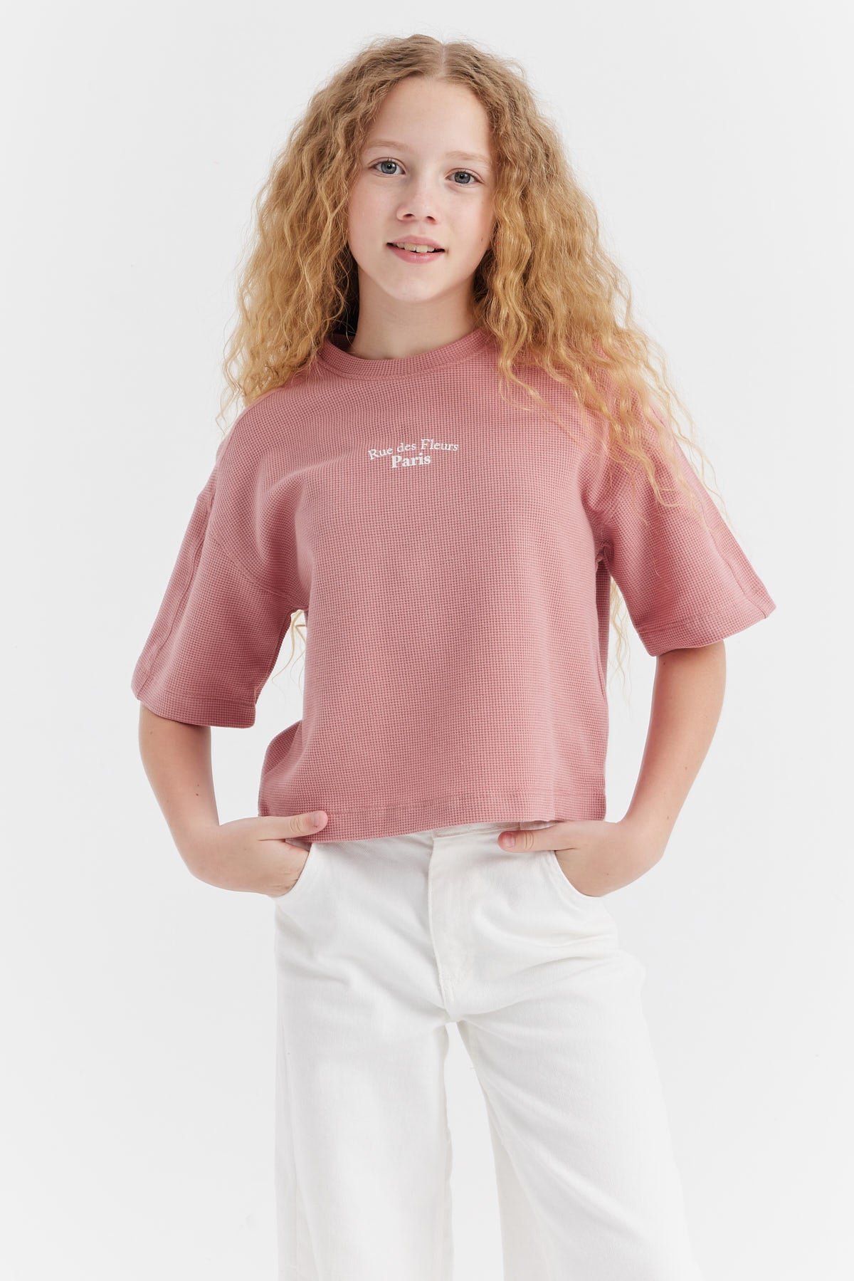 Girl's Waffle Fabric T-shirt