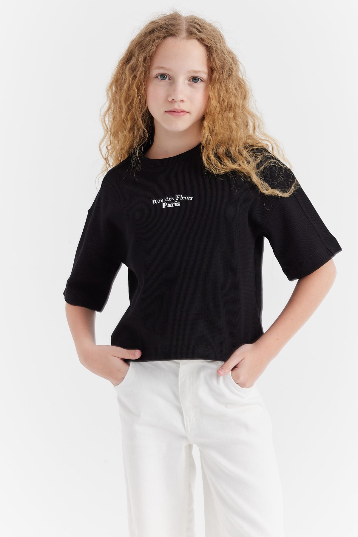 Girl's Waffle Fabric T-shirt