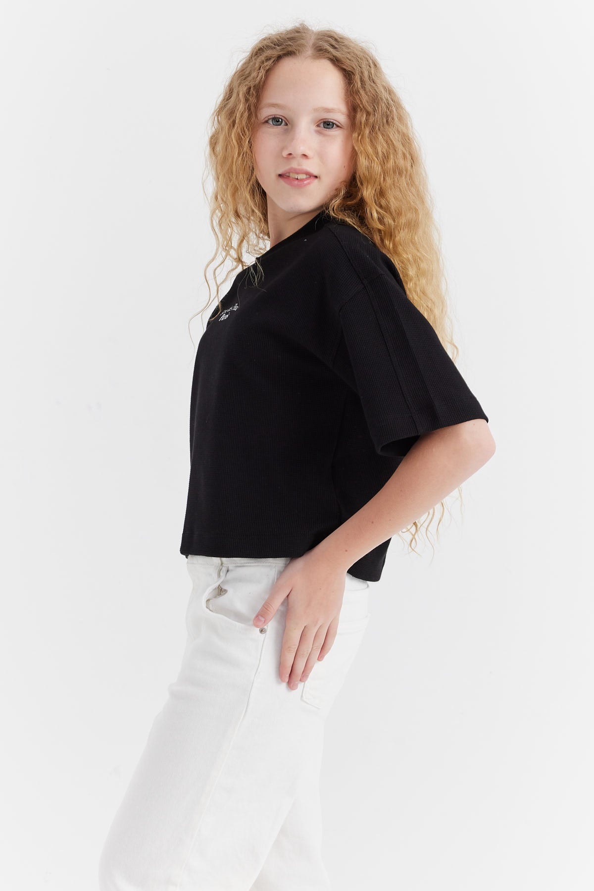 Girl's Waffle Fabric T-shirt
