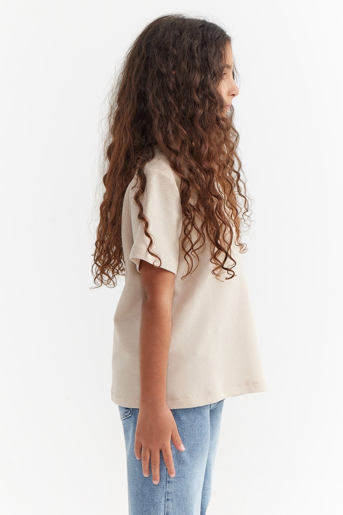 Girl's Printed Detailed Textured T-shirt