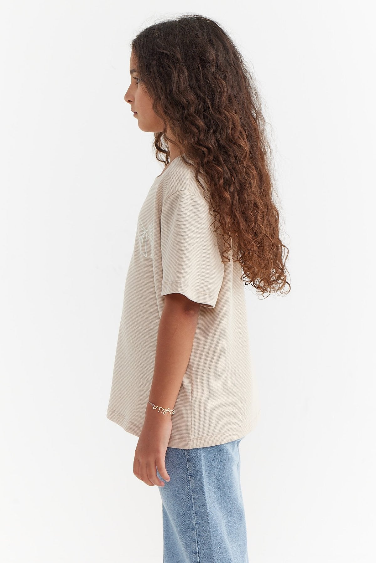 Girl's Printed Detailed Textured T-shirt
