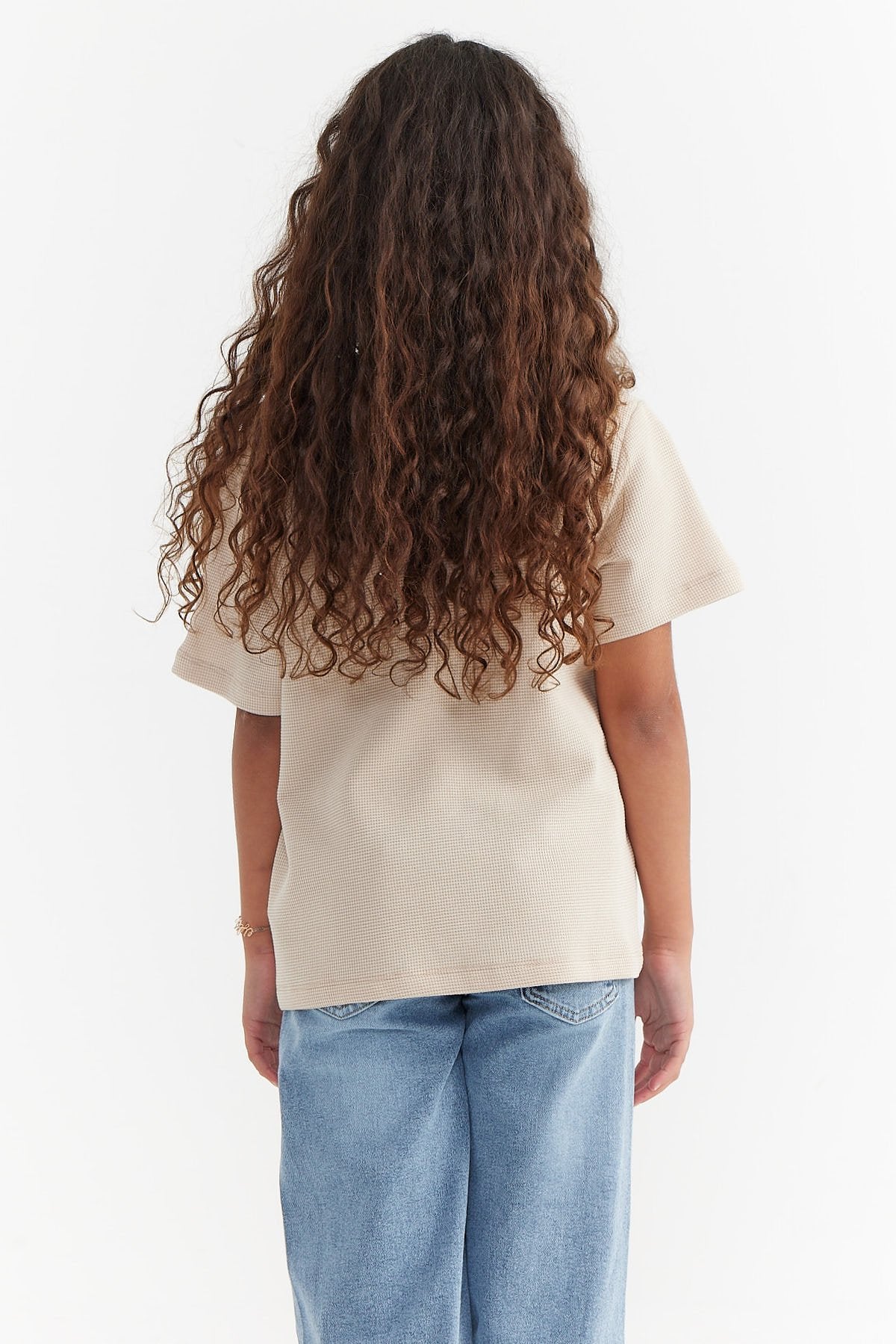 Girl's Printed Detailed Textured T-shirt