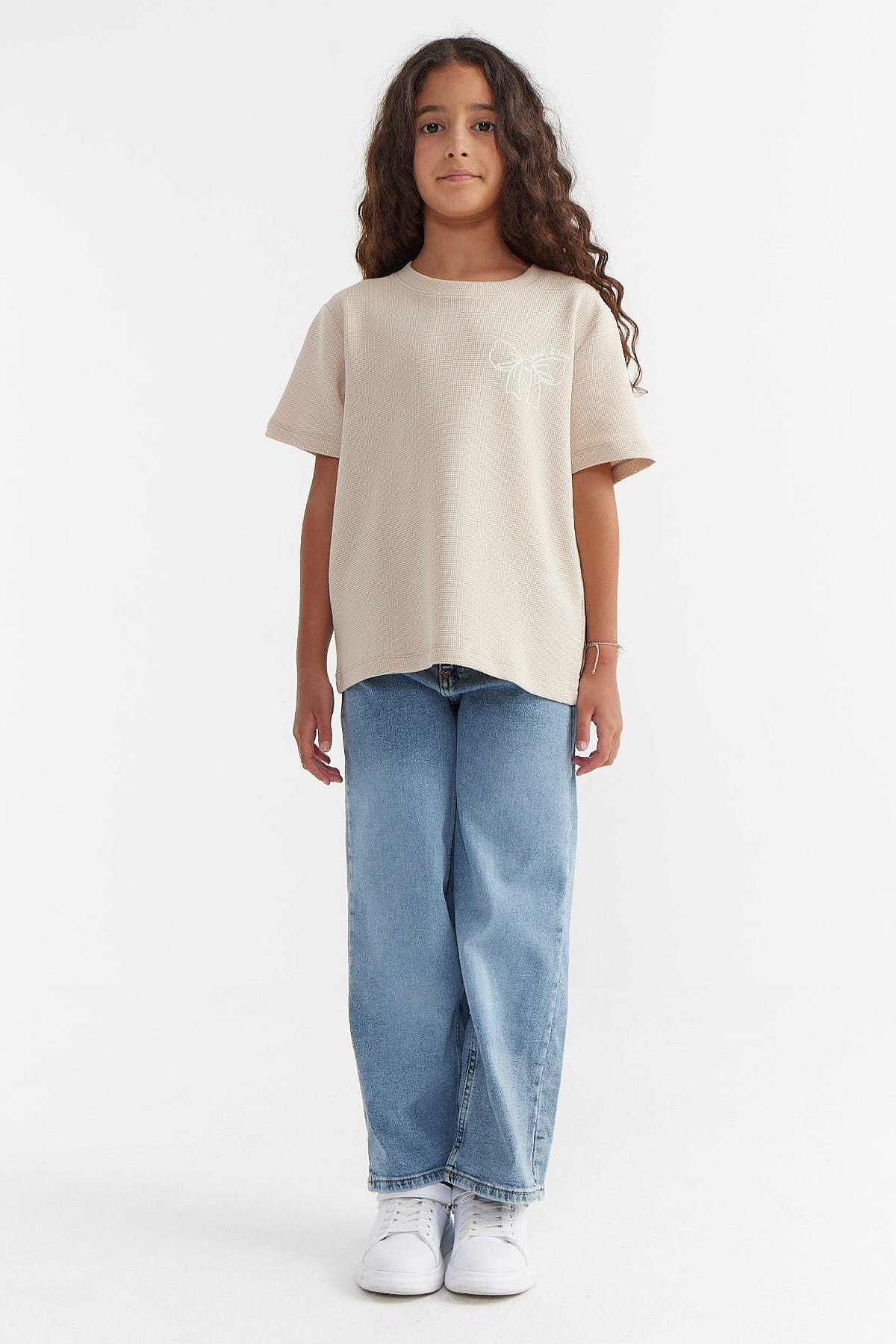 Girl's Printed Detailed Textured T-shirt