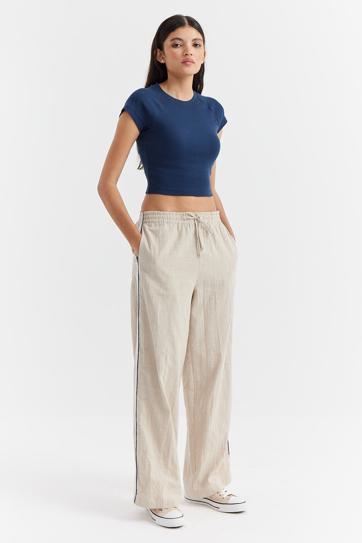 Women's Stripe Detailed Cotton Trousers