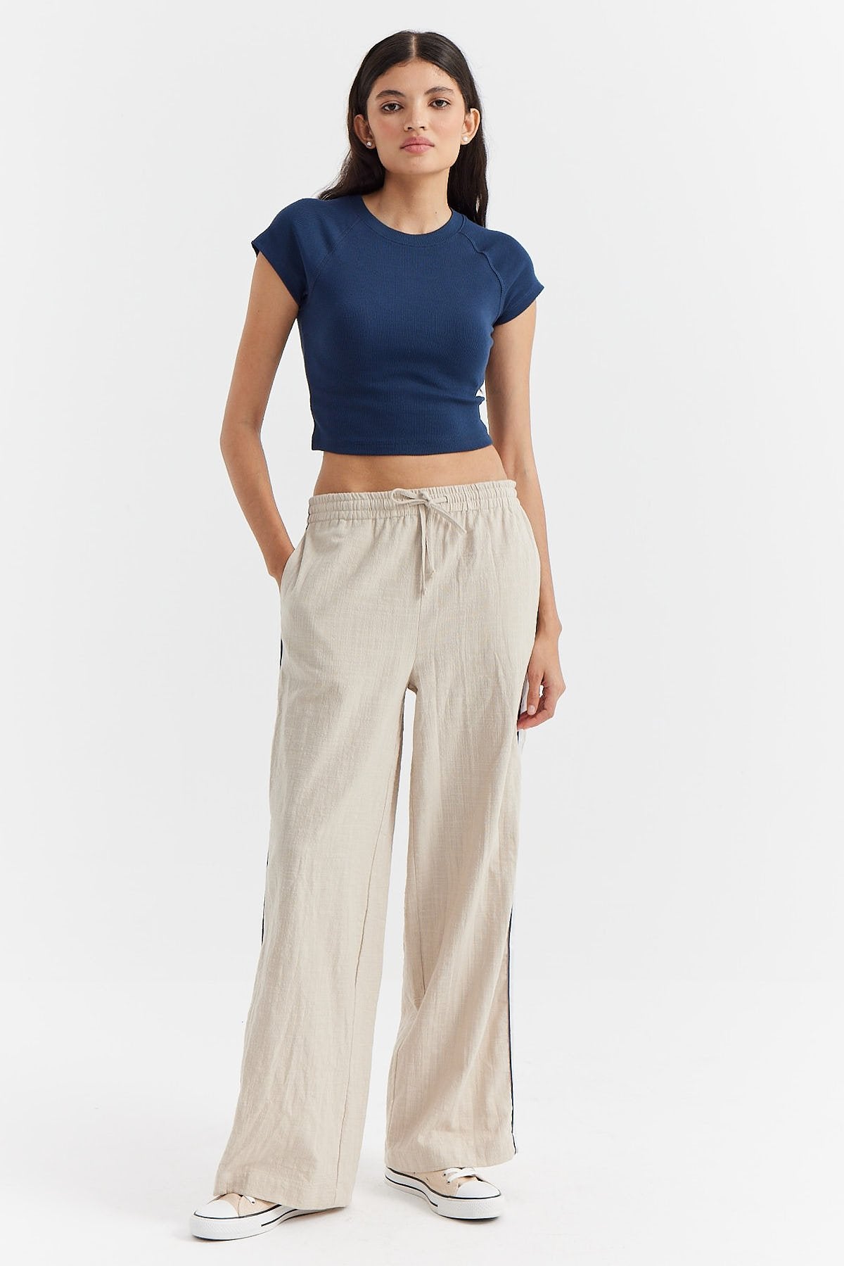 Women's Stripe Detailed Cotton Trousers