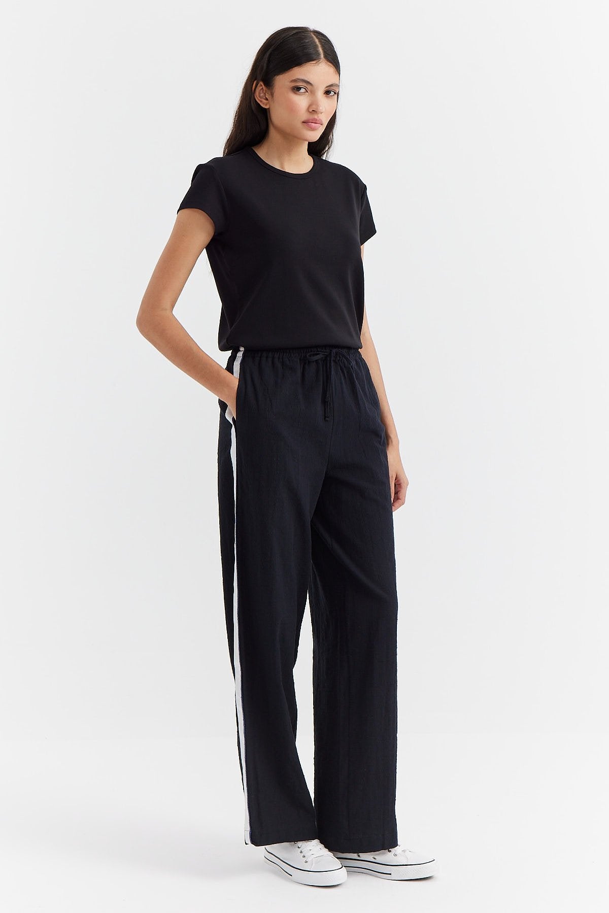 Women's Stripe Detailed Cotton Trousers