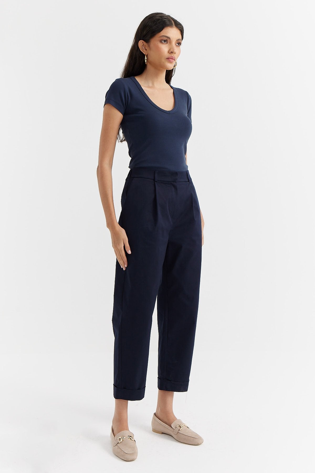 Women's Pleated Detailed Folded Leg Trousers