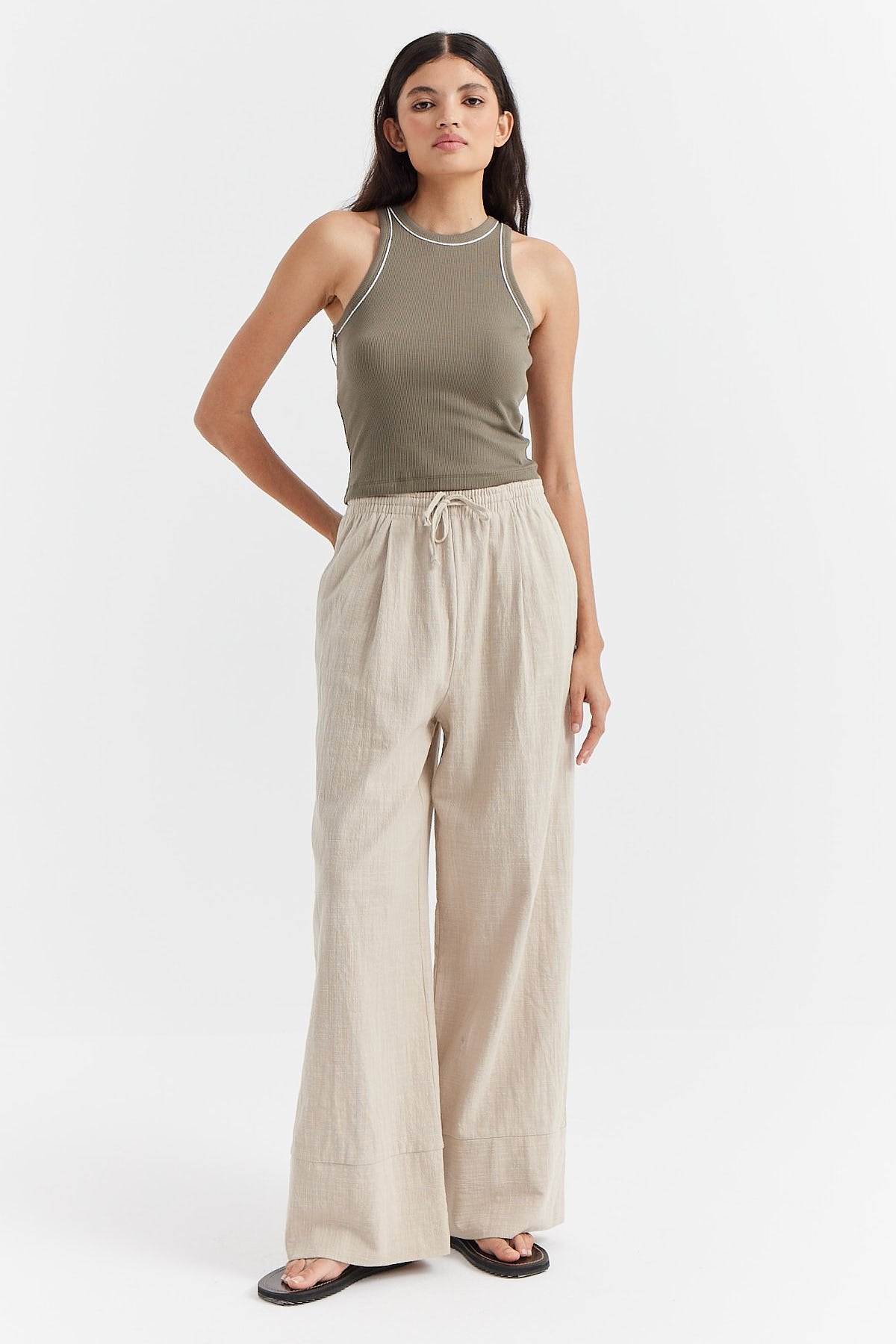 Women's Cotton Trousers with Tie Waist Detail