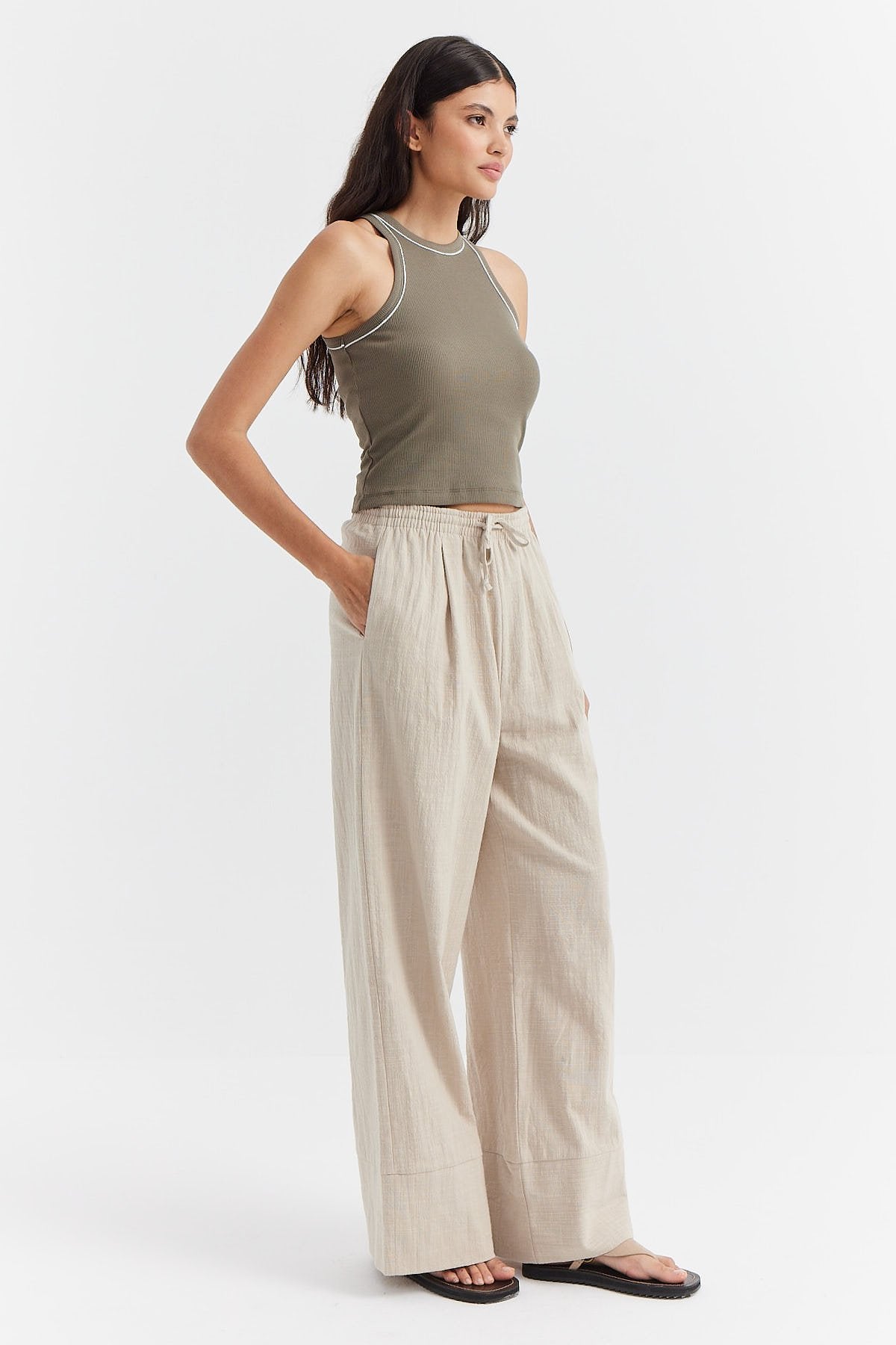 Women's Cotton Trousers with Tie Waist Detail