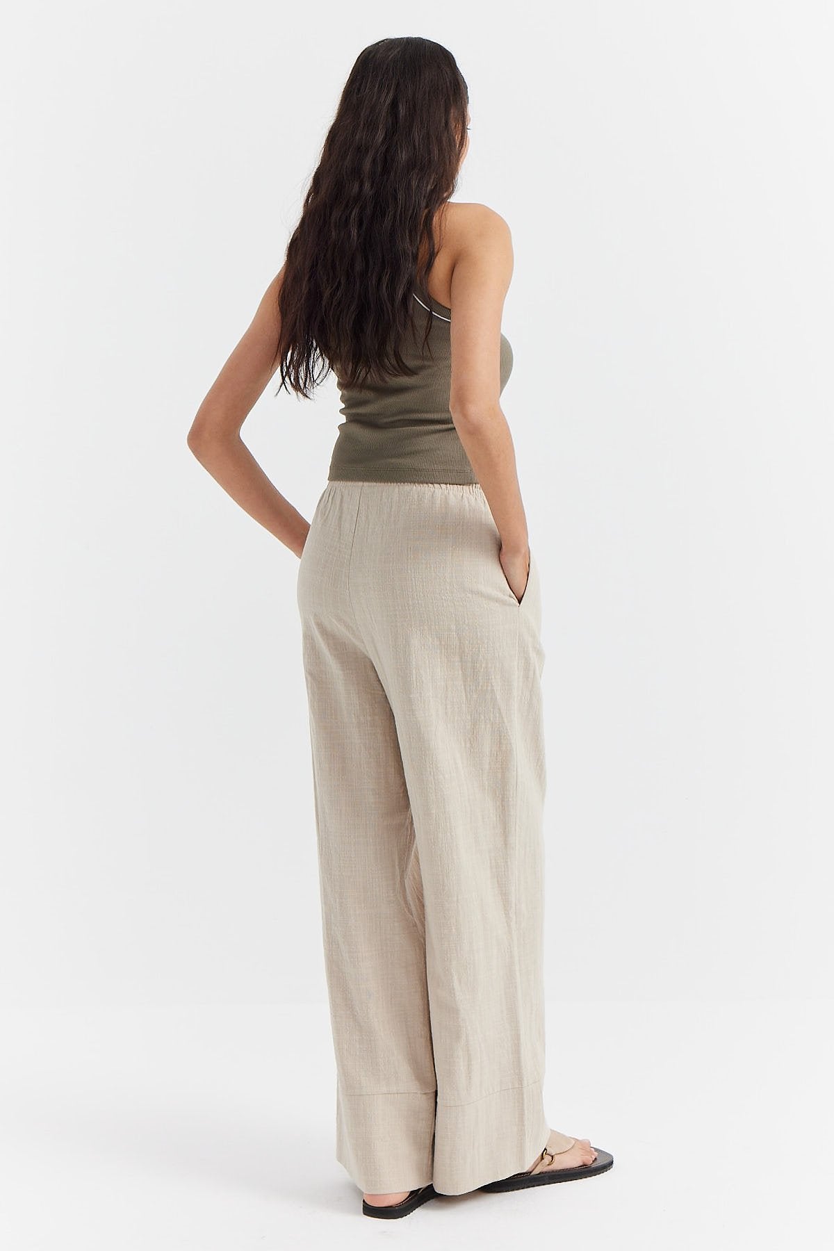 Women's Cotton Trousers with Tie Waist Detail