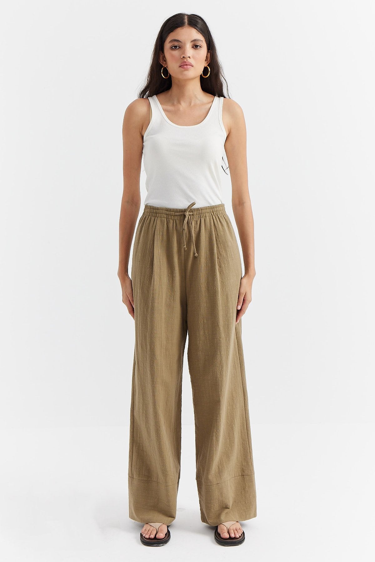 Women's Cotton Trousers with Tie Waist Detail