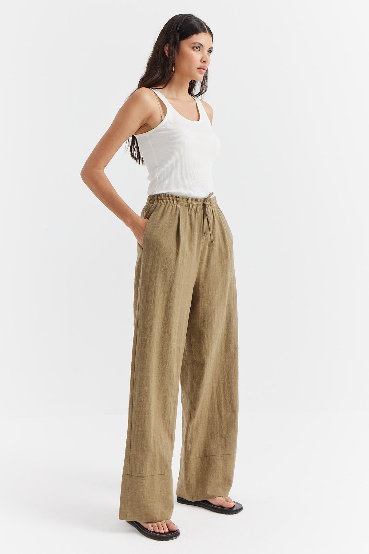 Women's Cotton Trousers with Tie Waist Detail