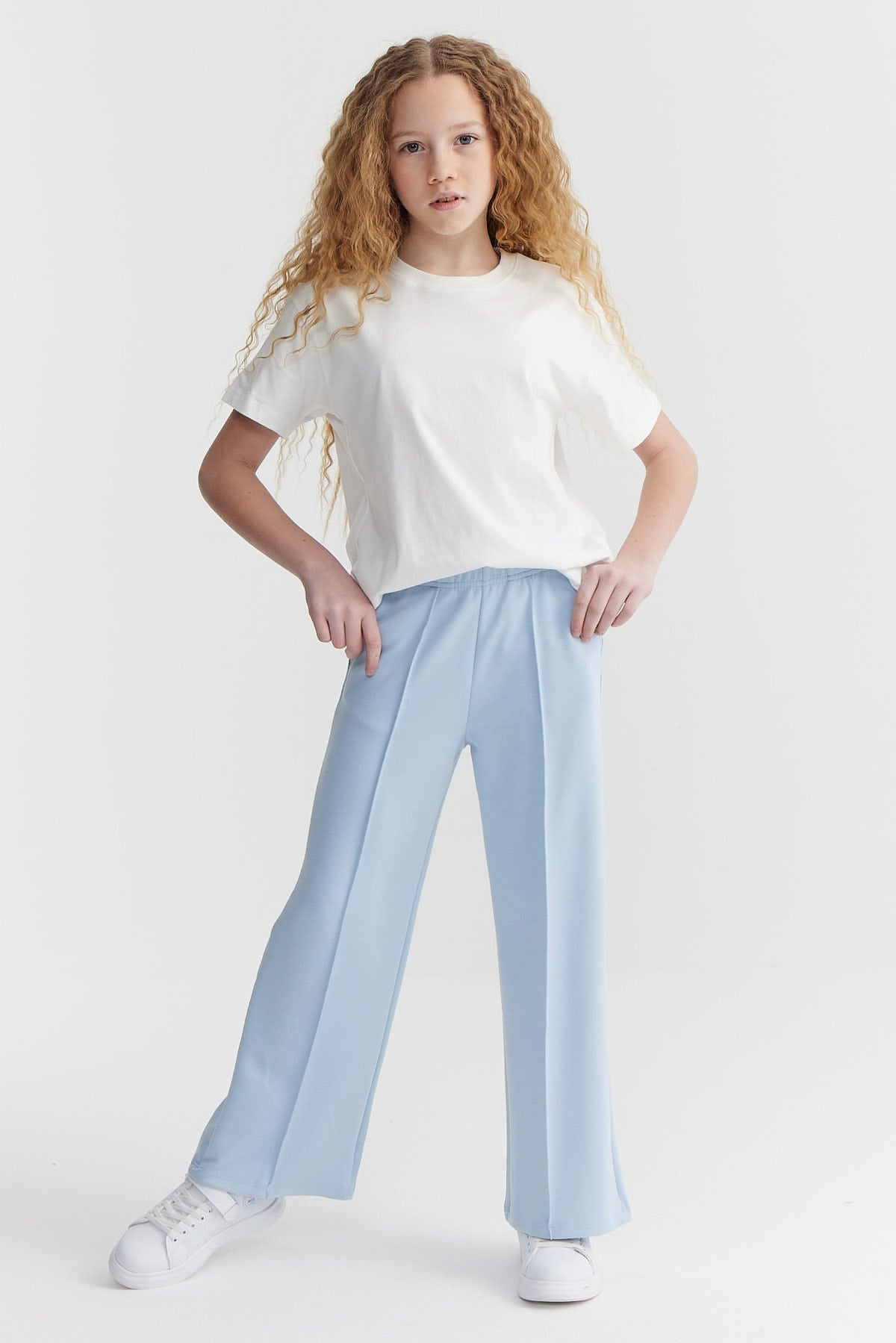 Girl's Elastic Waist Front Stitched Sweat Bottom