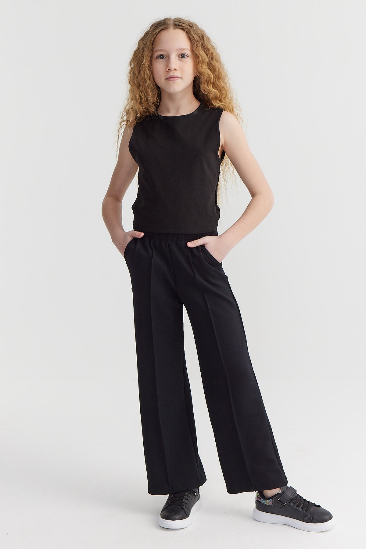 Girl's Elastic Waist Front Stitched Sweat Bottom