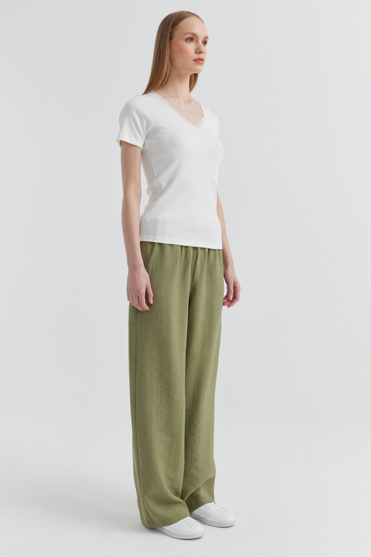Women's Waist Detailed Wide Leg Trousers