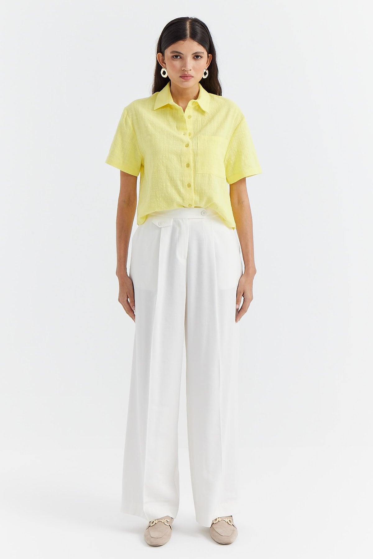 Women's Button Detailed Wide Leg Trousers