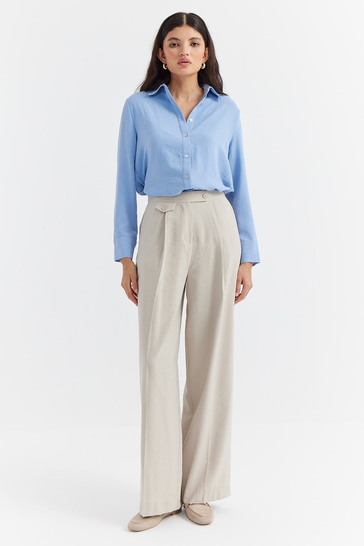 Women's Button Detailed Wide Leg Trousers