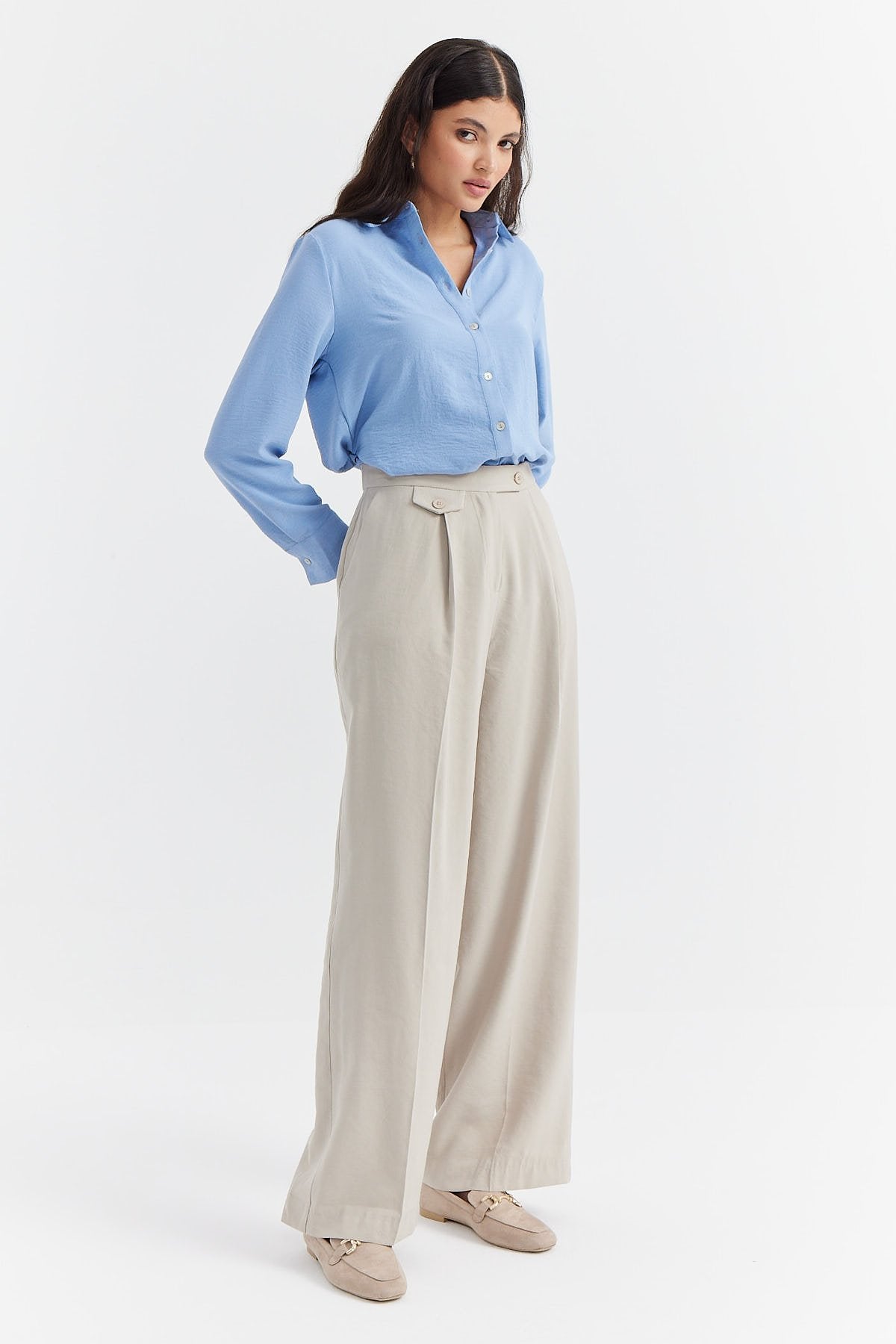 Women's Button Detailed Wide Leg Trousers