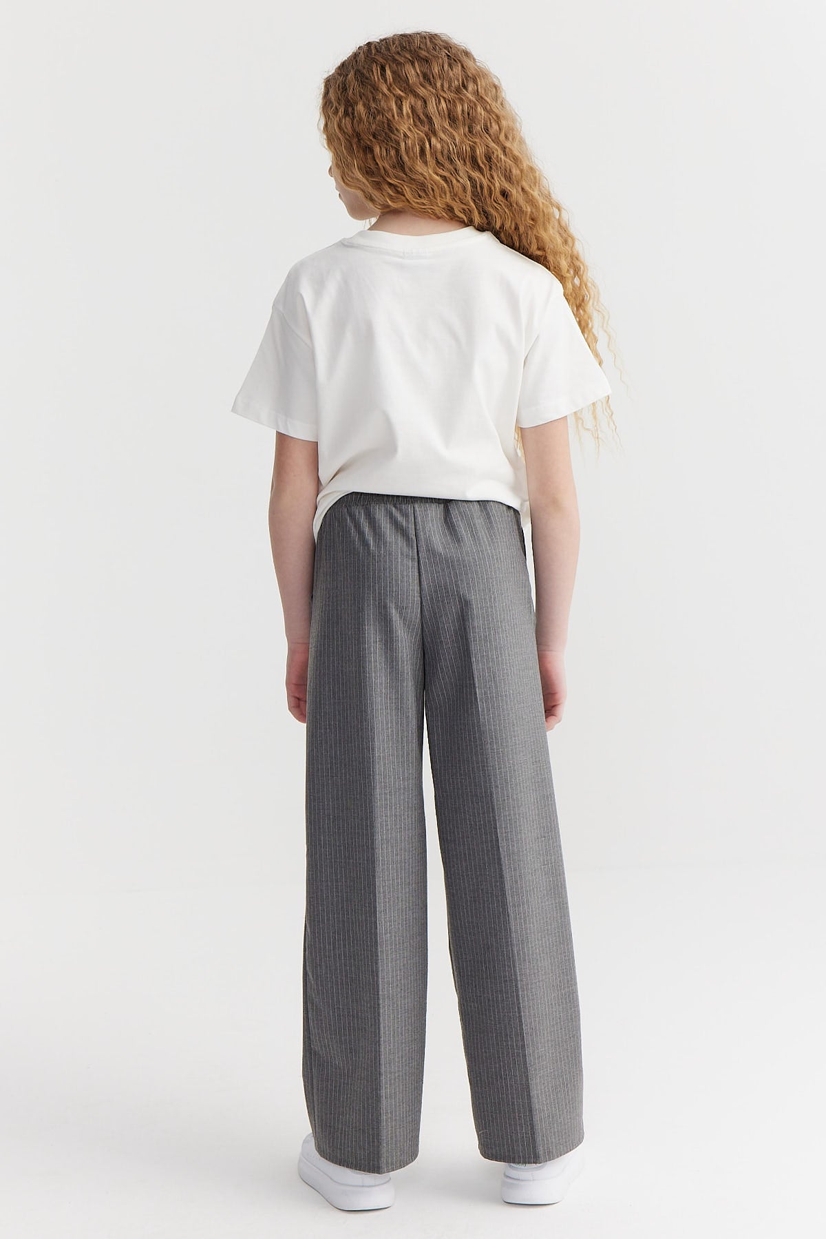 Girl's Double Waist Detailed Striped Trousers