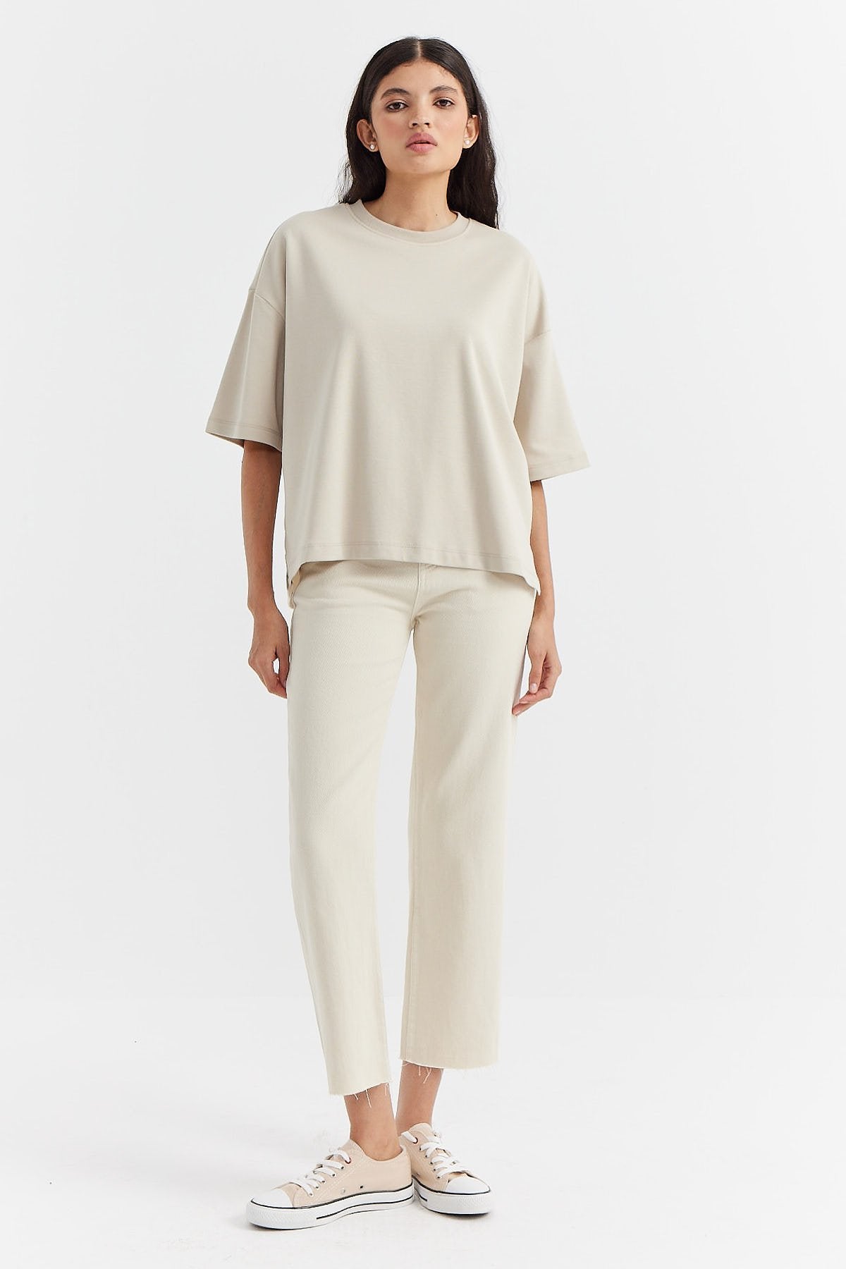 بنطلون جينز نسائي بخصر مرتفع وقصة ساق واسعة