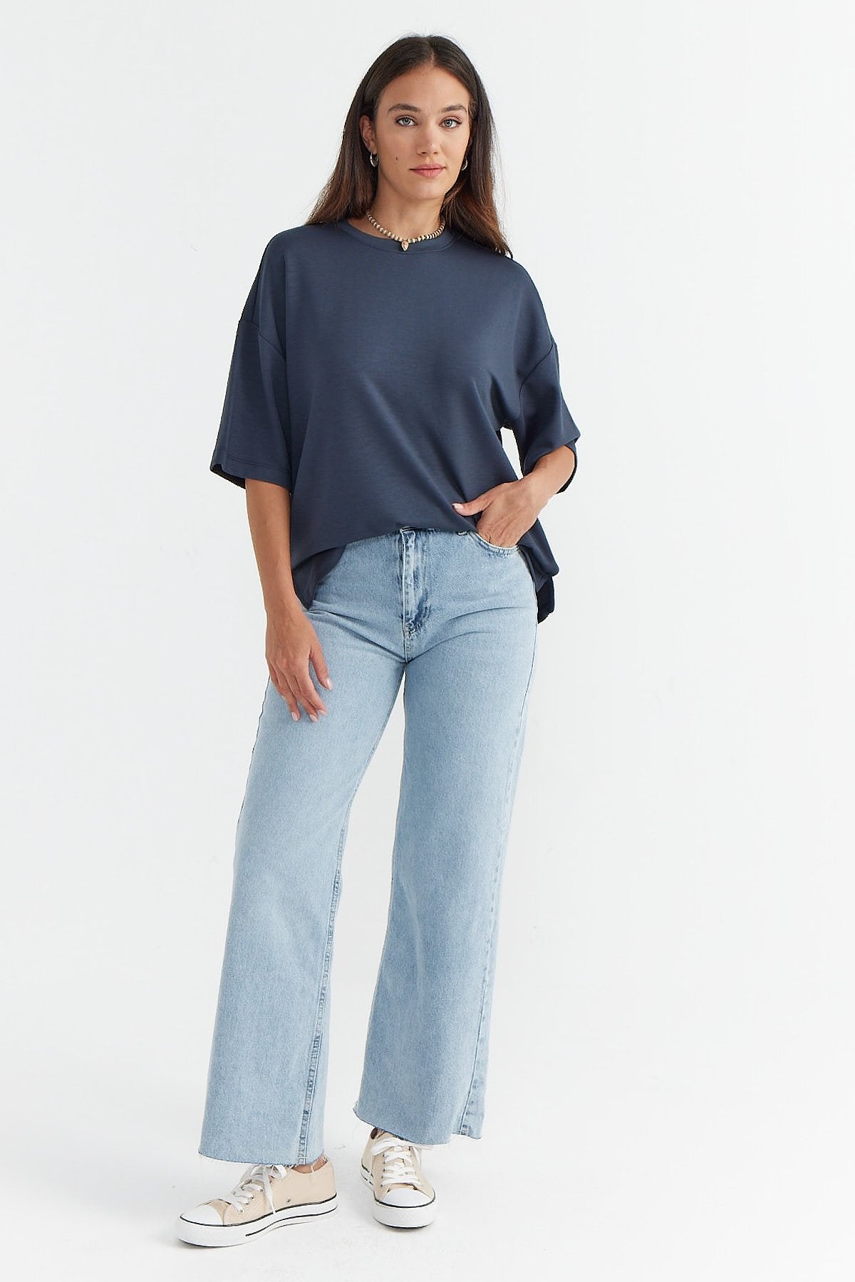 بنطلون جينز نسائي بخصر مرتفع