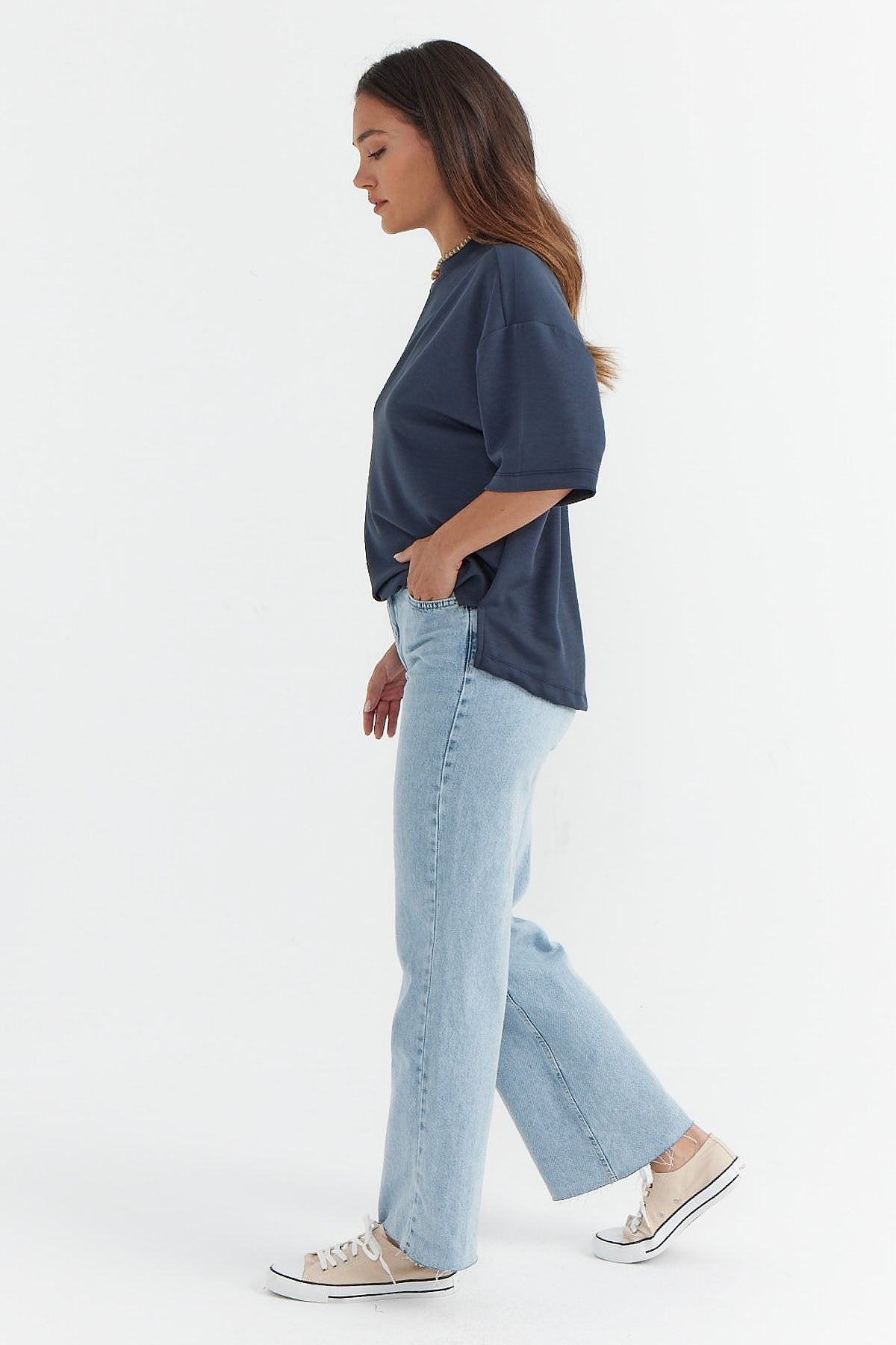 بنطلون جينز نسائي بخصر مرتفع