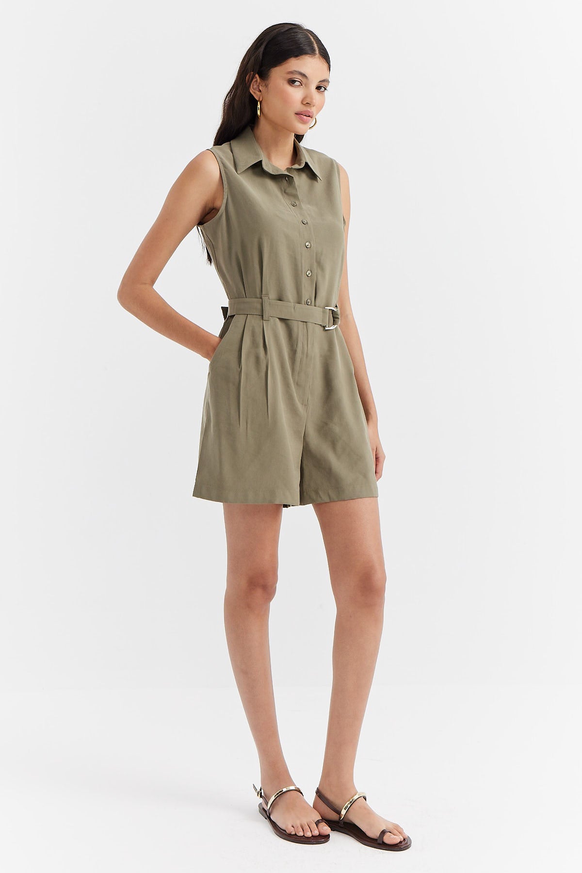 Women's Soft Texture Belt Detailed Jumpsuit