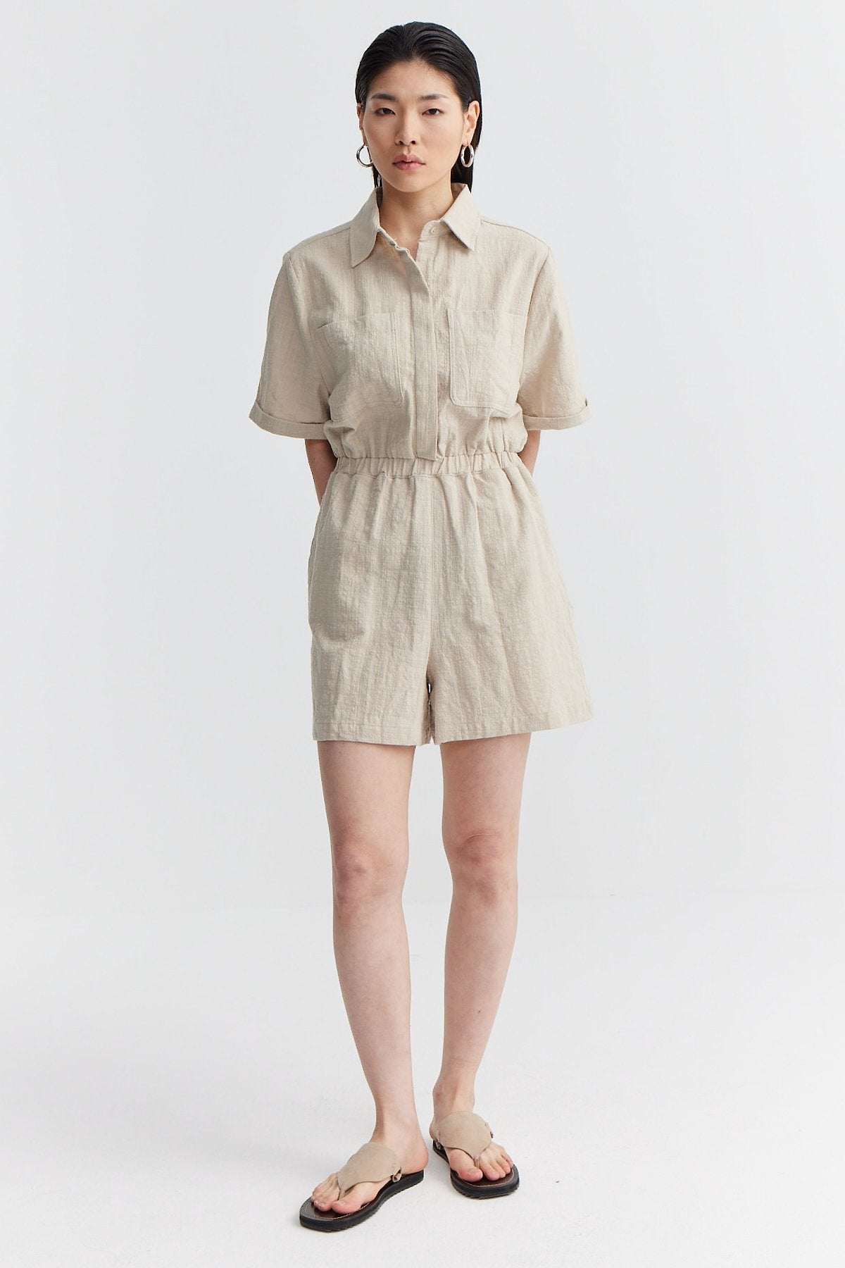 Women's Elastic Waist Textured Jumpsuit