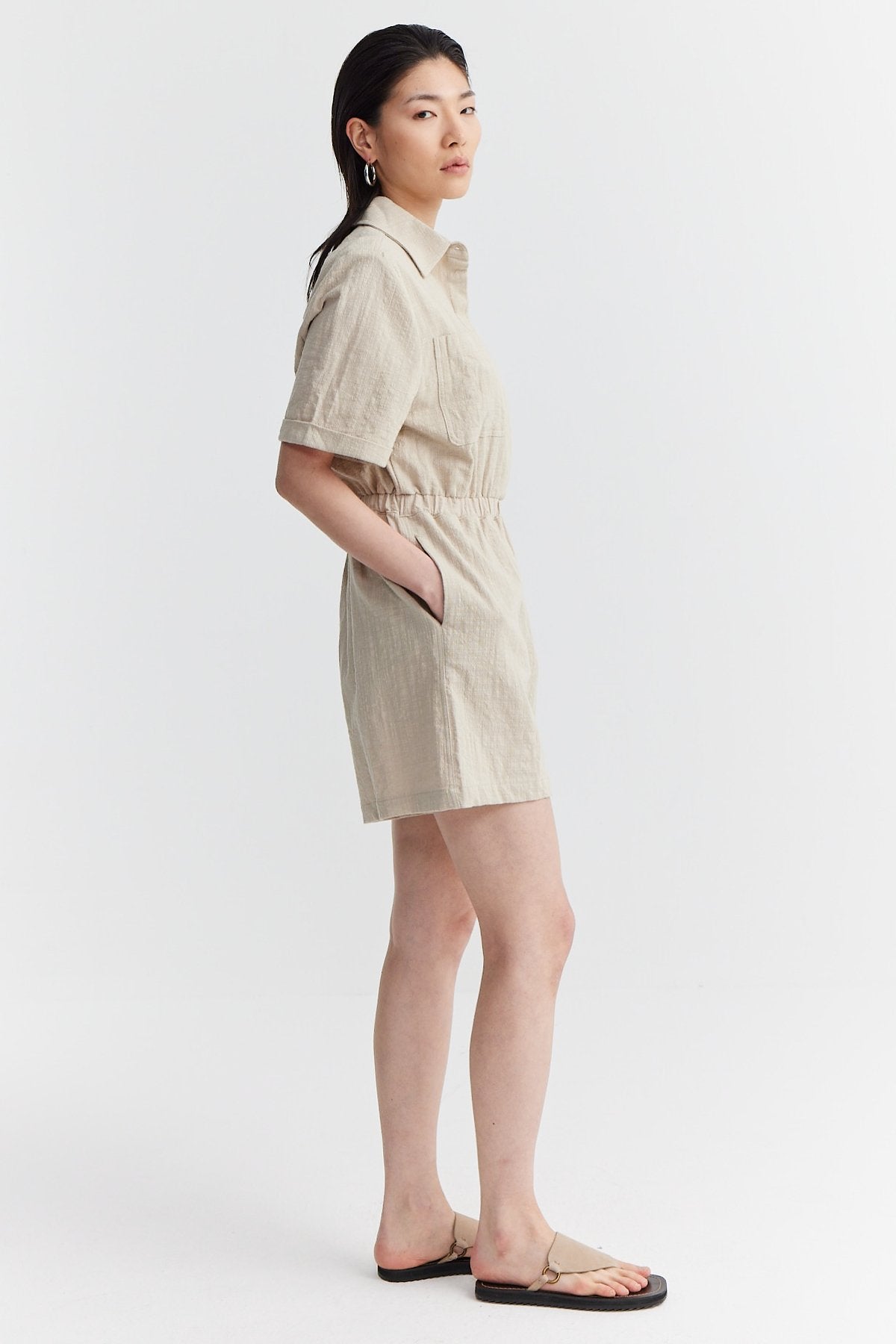 Women's Elastic Waist Textured Jumpsuit