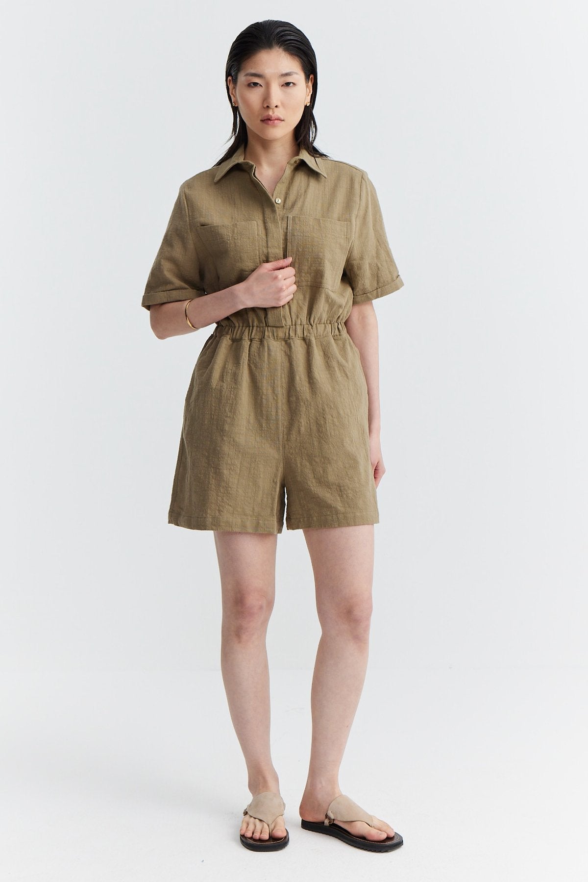 Women's Elastic Waist Textured Jumpsuit