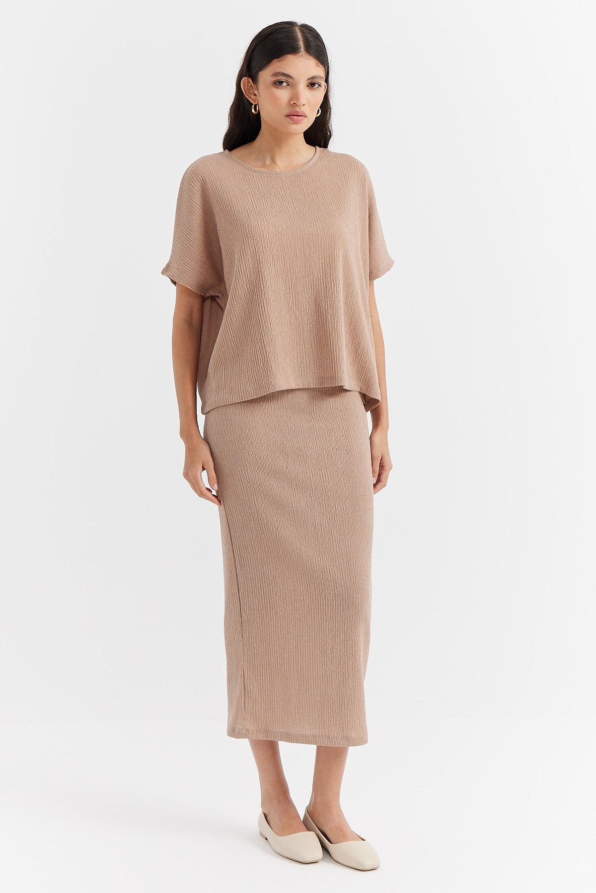 Women's Regular Waist Textured Midi Skirt