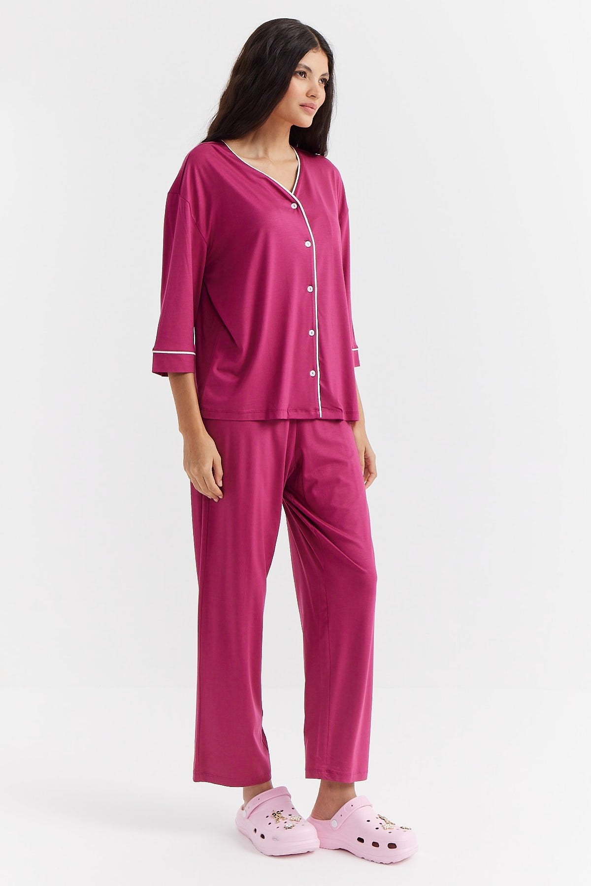 Kadın Rahat Kesim Düğmeli Pijama Takımı