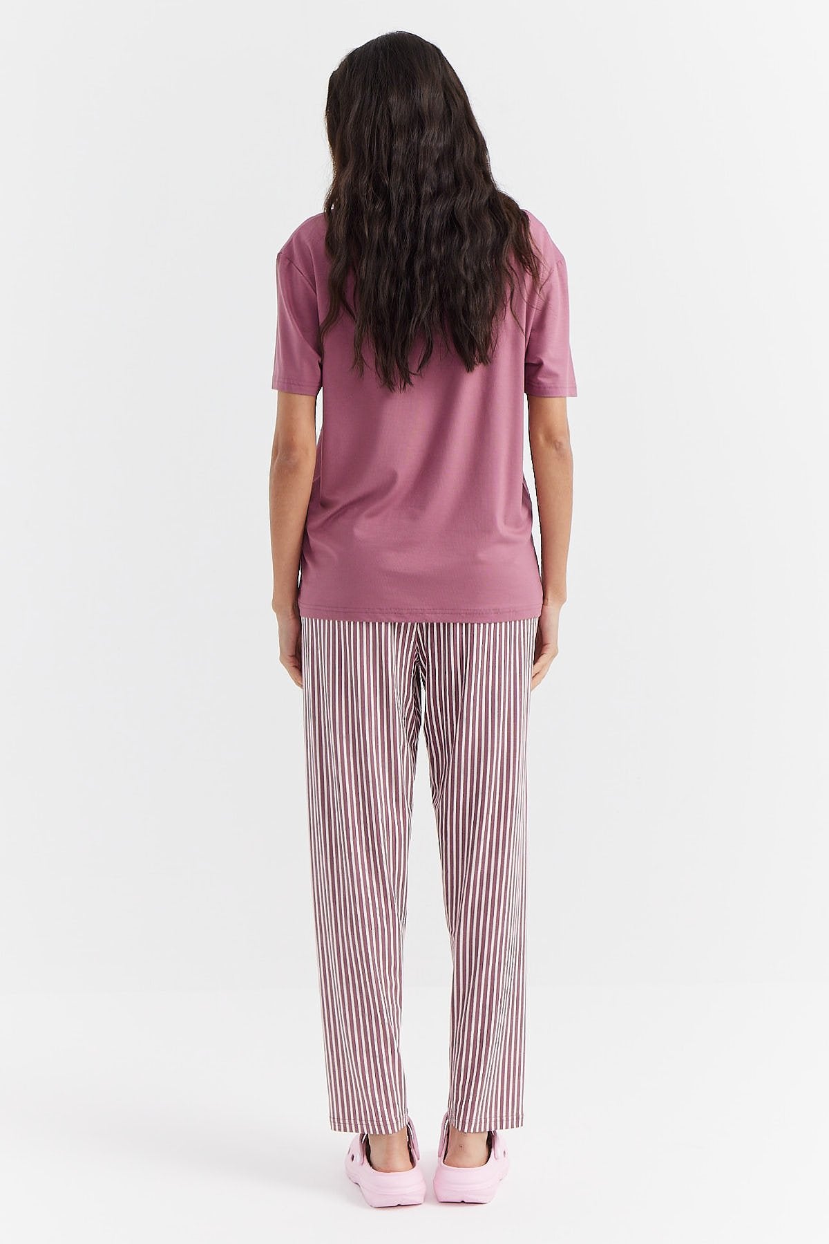 Kadın Çizgili Kısa Kollu Pijama Takımı