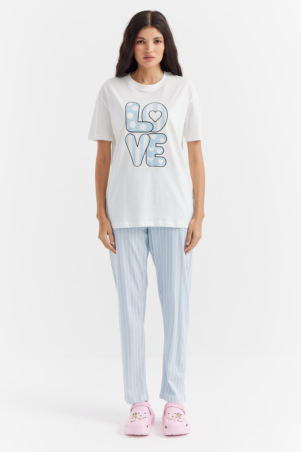 Kadın Kısa Kollu Baskılı Pijama Takımı