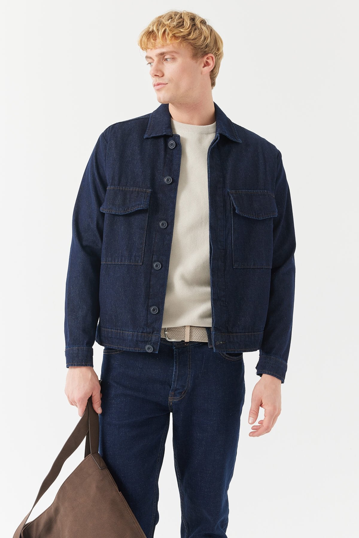 جاكيت جينز رجالي بجيب وجيب خلفي